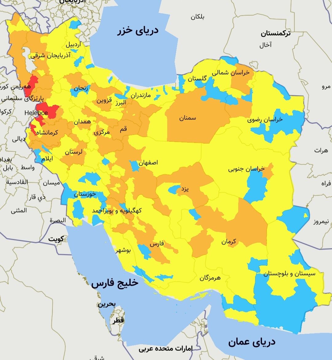 رنگ‌بندی کرونایی شهرستان‌های استان سمنان بدون تغییر ماند