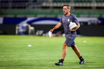 Iran : Entraînement de l'équipe nationale de football, le mardi 3 septembre 2024 au stade Foulad Shahr de la ville d’Ispahan au centre avant le match contre le Kirghizistan au troisième tour de qualification de la Coupe du monde 2026. (Photo : Rassoul Shojaï)