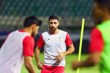 Iran : Entraînement de l'équipe nationale de football, le mardi 3 septembre 2024 au stade Foulad Shahr de la ville d’Ispahan au centre avant le match contre le Kirghizistan au troisième tour de qualification de la Coupe du monde 2026. (Photo : Rassoul Shojaï)