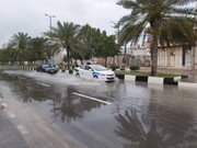 بارش باران باعث آب‌گرفتگی خیابان‌های قشم شد