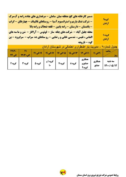 برنامه خاموشی احتمالی برق استان سمنان در روز سه‌شنبه ۱۲ مرداد اعلام شد