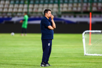 Iran : Entraînement de l'équipe nationale de football, le mardi 3 septembre 2024 au stade Foulad Shahr de la ville d’Ispahan au centre avant le match contre le Kirghizistan au troisième tour de qualification de la Coupe du monde 2026. (Photo : Rassoul Shojaï)