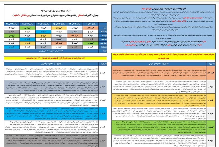 سهم هر مشترک مشهدی از قطع برق ۱.۵ ساعت در روز است