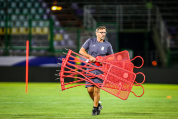 Iran : Entraînement de l'équipe nationale de football, le mardi 3 septembre 2024 au stade Foulad Shahr de la ville d’Ispahan au centre avant le match contre le Kirghizistan au troisième tour de qualification de la Coupe du monde 2026. (Photo : Rassoul Shojaï)