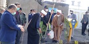 آغاز هفته منابع طبیعی با کاشت نهال در یک مسجد همدان