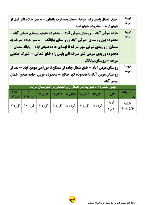 برنامه خاموشی احتمالی برق استان سمنان در روز یکشنبه ۱۰ مرداد اعلام شد