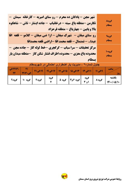 برنامه خاموشی احتمالی برق استان سمنان در روز یکشنبه ۱۰ مرداد اعلام شد