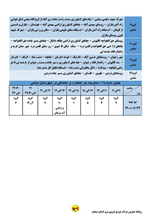 برنامه خاموشی احتمالی برق استان سمنان در دوشنبه ۲۲ شهریور اعلام شد