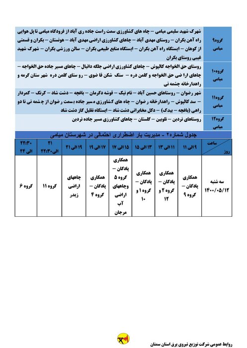 برنامه خاموشی احتمالی برق استان سمنان در روز سه‌شنبه ۱۲ مرداد اعلام شد