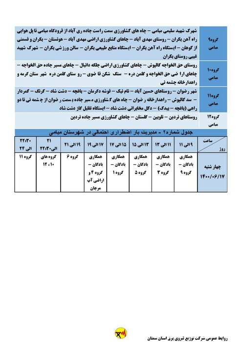 برنامه خاموشی احتمالی برق استان سمنان در چهارشنبه ۱۷ شهریور اعلام شد