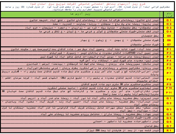 جدول خاموشی اضطراری در قم / ۲۱ مردادماه