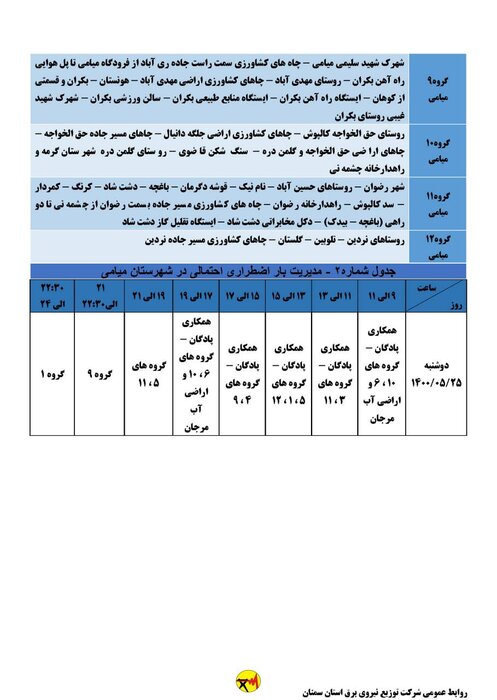 برنامه خاموشی احتمالی برق استان سمنان در روز دوشنبه ۲۵ مرداد اعلام شد