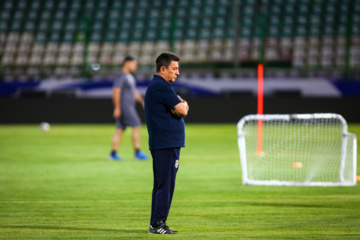 Iran : Entraînement de l'équipe nationale de football, le mardi 3 septembre 2024 au stade Foulad Shahr de la ville d’Ispahan au centre avant le match contre le Kirghizistan au troisième tour de qualification de la Coupe du monde 2026. (Photo : Rassoul Shojaï)