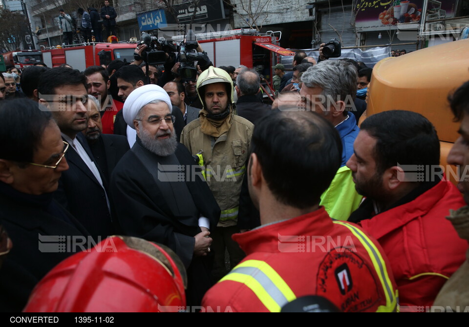 آتش سوزی و ریزش ساختمان پلاسکو - حضور رییس جمهوری در محل حادثه