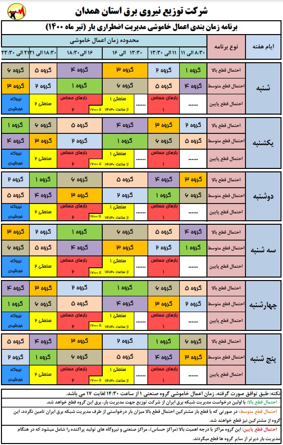 زمان‌ بندی جدید قطع برق مشترکان در استان همدان اعلام شد