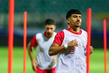 Iran : Entraînement de l'équipe nationale de football, le mardi 3 septembre 2024 au stade Foulad Shahr de la ville d’Ispahan au centre avant le match contre le Kirghizistan au troisième tour de qualification de la Coupe du monde 2026. (Photo : Rassoul Shojaï)