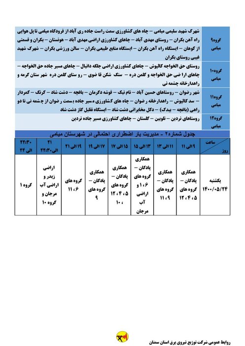 برنامه خاموشی احتمالی برق استان سمنان در روز یکشنبه ۲۴ مرداد اعلام شد