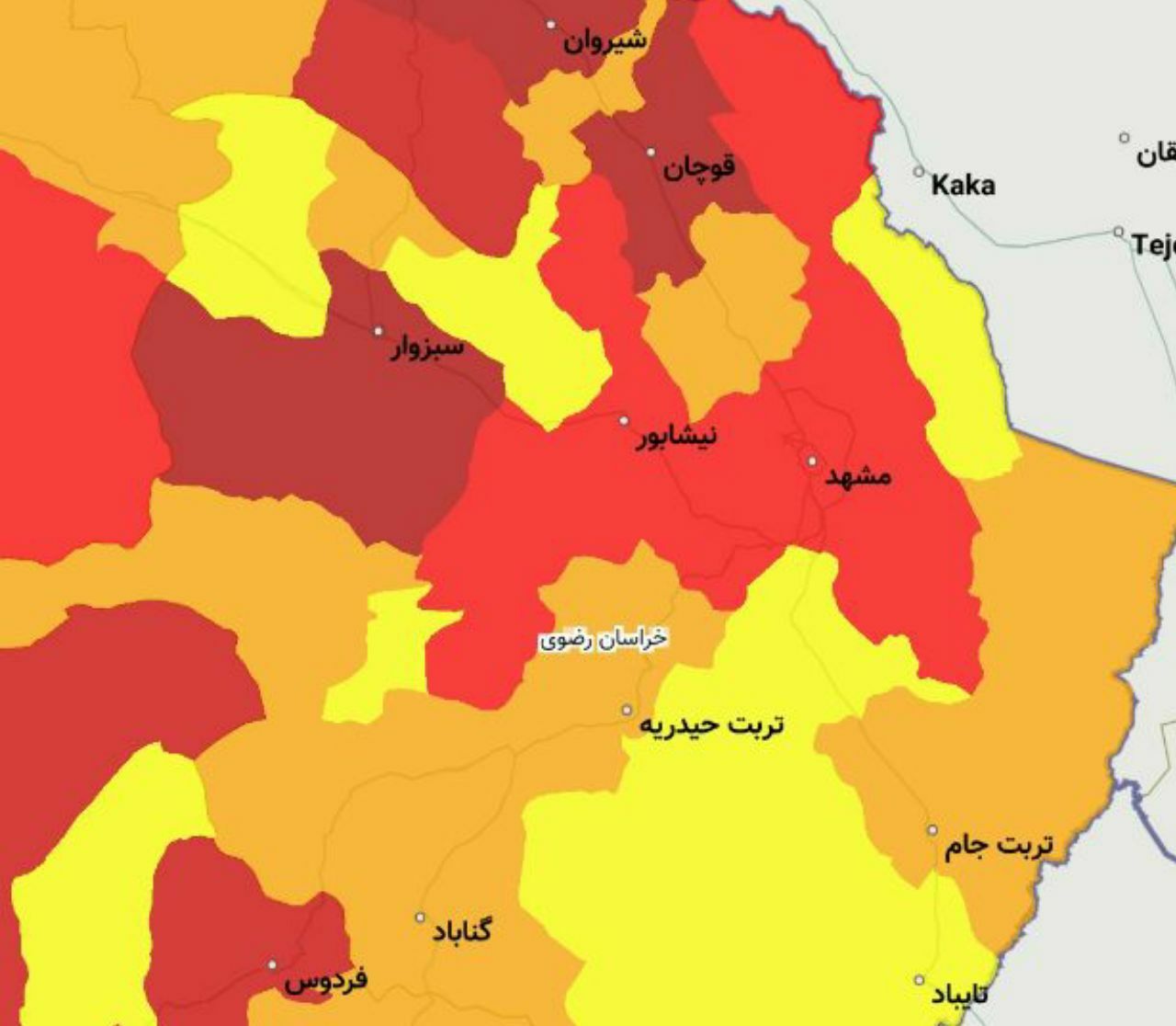 مناطق کرونایی قرمز خراسان رضوی به ۷ شهرستان کاهش یافت