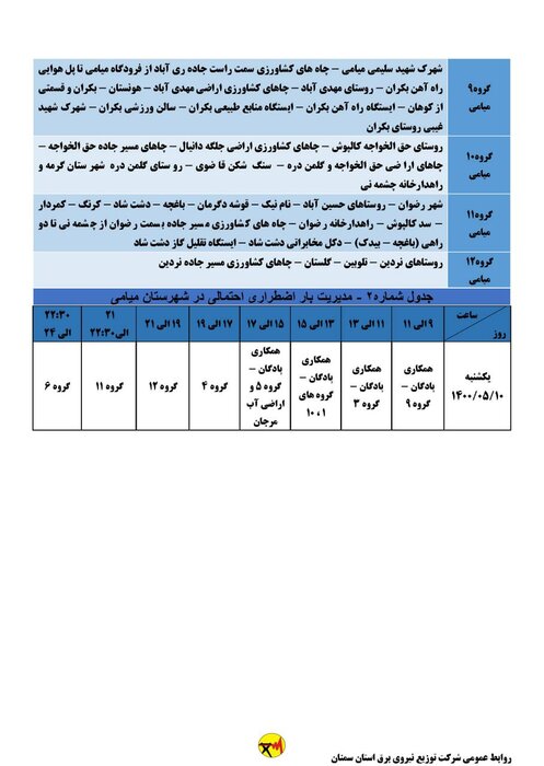 برنامه خاموشی احتمالی برق استان سمنان در روز یکشنبه ۱۰ مرداد اعلام شد