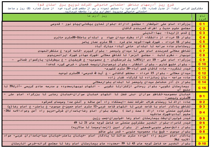 جدول خاموشی اضطراری در قم / ۲۱ مردادماه