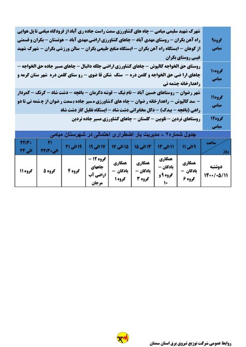 برنامه خاموشی احتمالی برق استان سمنان در روز دوشنبه ۱۱ مرداد اعلام شد