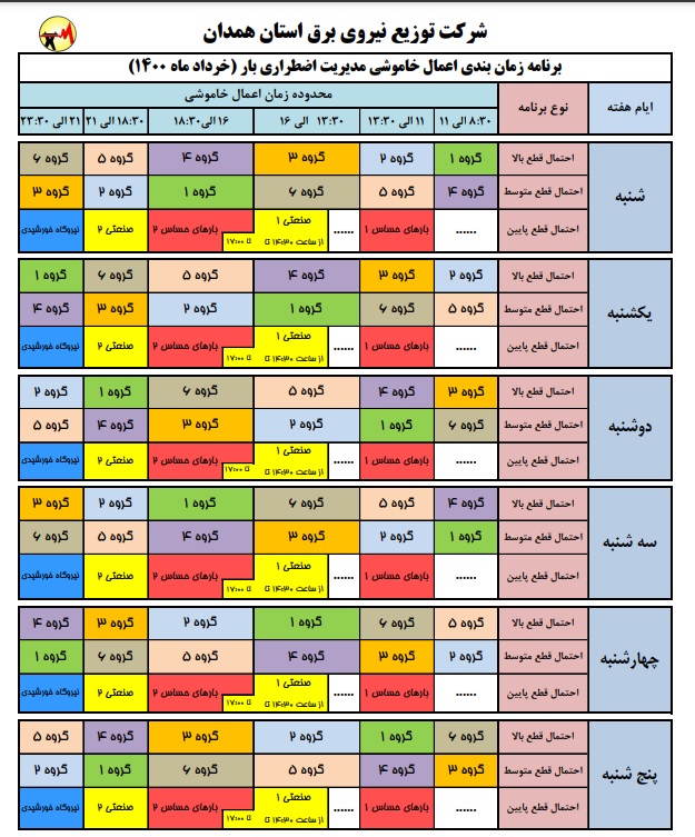 زمان‌ بندی جدید قطع برق مشترکان در استان همدان اعلام شد