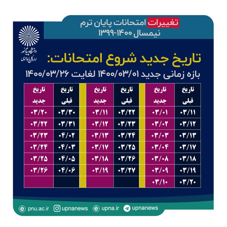 زمان برگزاری امتحانات دانشگاه پیام نور تغییر کرد